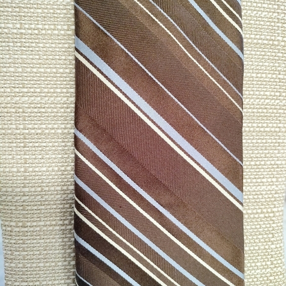 Michael Kors Brown Blue Striped Men's Tie Necktie Silk Made in USA Formal - Picture 2 of 10